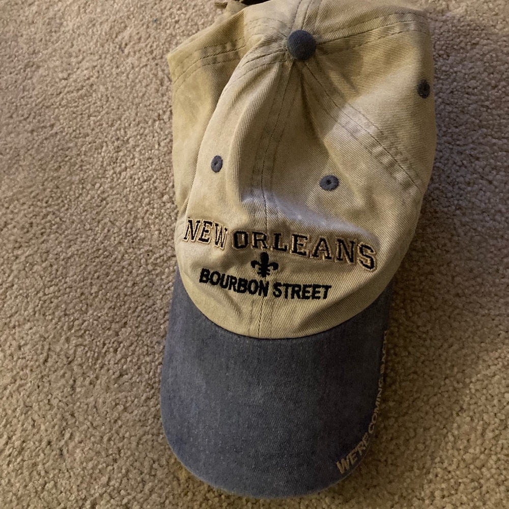 Baseball Cap NEW ORLEANS Bourbon Street Hat Khaki Blue Adjustable Strapback